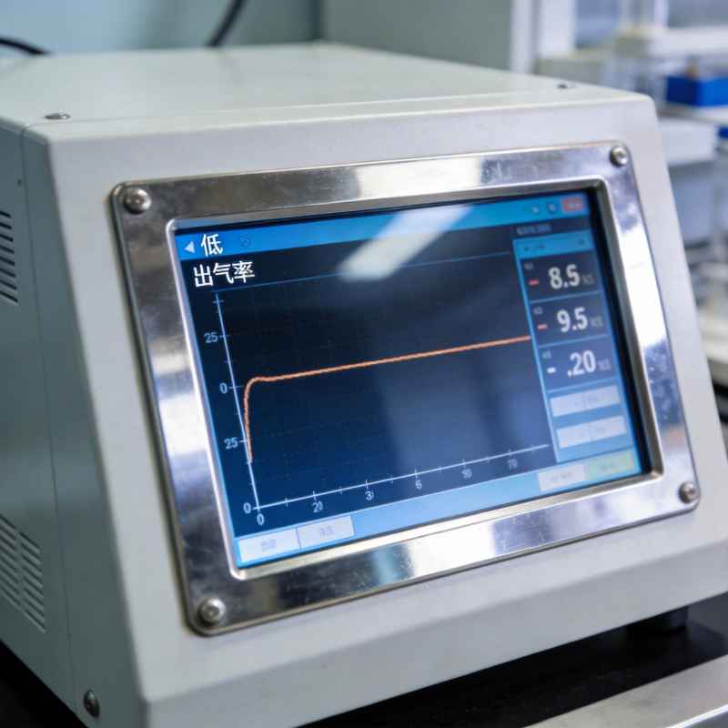 jimeng-2026-02-04-9846-生成真实的检测设备的屏幕上数据面板显示极低的出气率数值和曲线，面板上要有“出气率....jpg